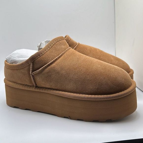 CUSHIONAIRE Women's Genuine Suede Cozy Mule Platform +Memory Foam 8 CHESTNUT - Picture 1 of 7